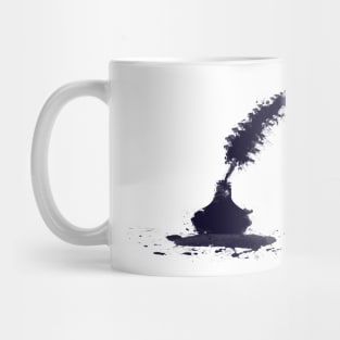 Abstract Ink Splash Peacock Feather Quill With Vintage Ink Well Mug